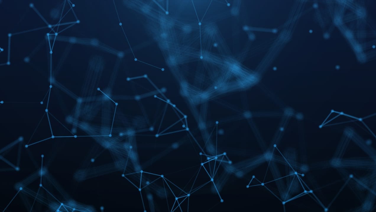 Abstract lines and points form polygons on a blue background